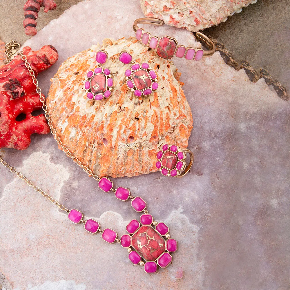 Dual Red Magnesite and Pink Quartz Golden Post Drop Earrings sold by Barse product image thumbnail 5