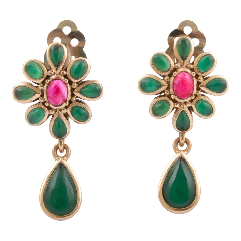 Flowering Green Agate Golden Clip Earrings sold by Barse