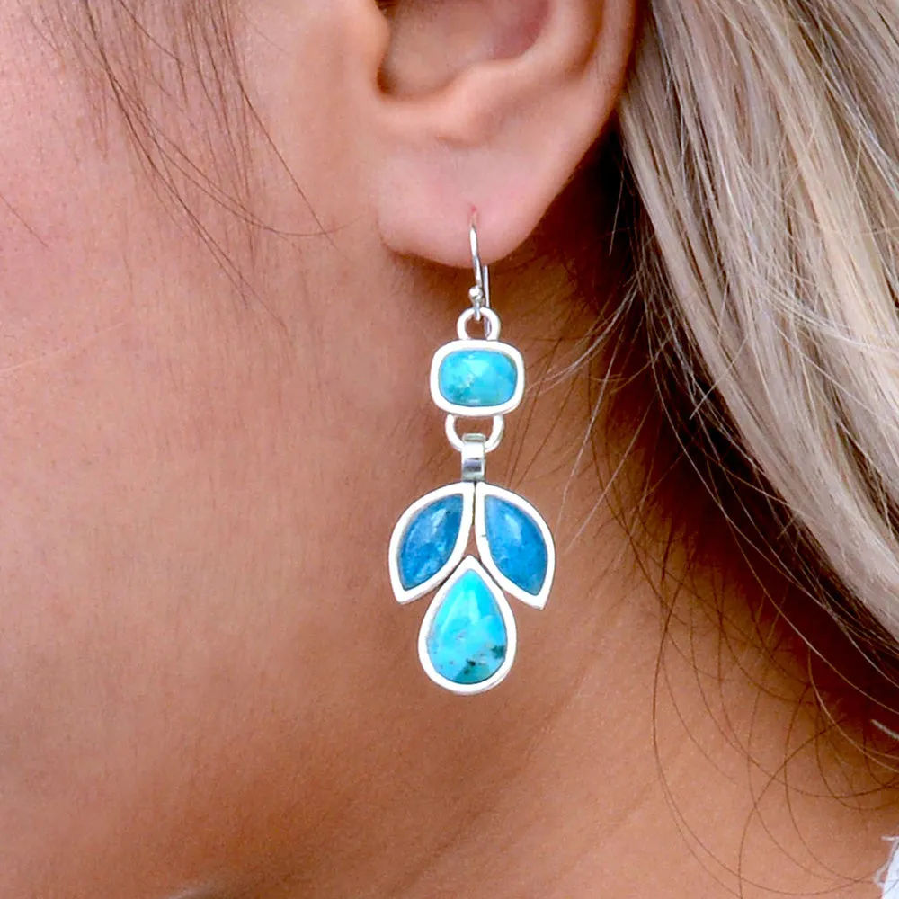 Petals of Teal Apatite and Blue Turquoise Sterling Drop Earrings sold by Barse product image thumbnail 2