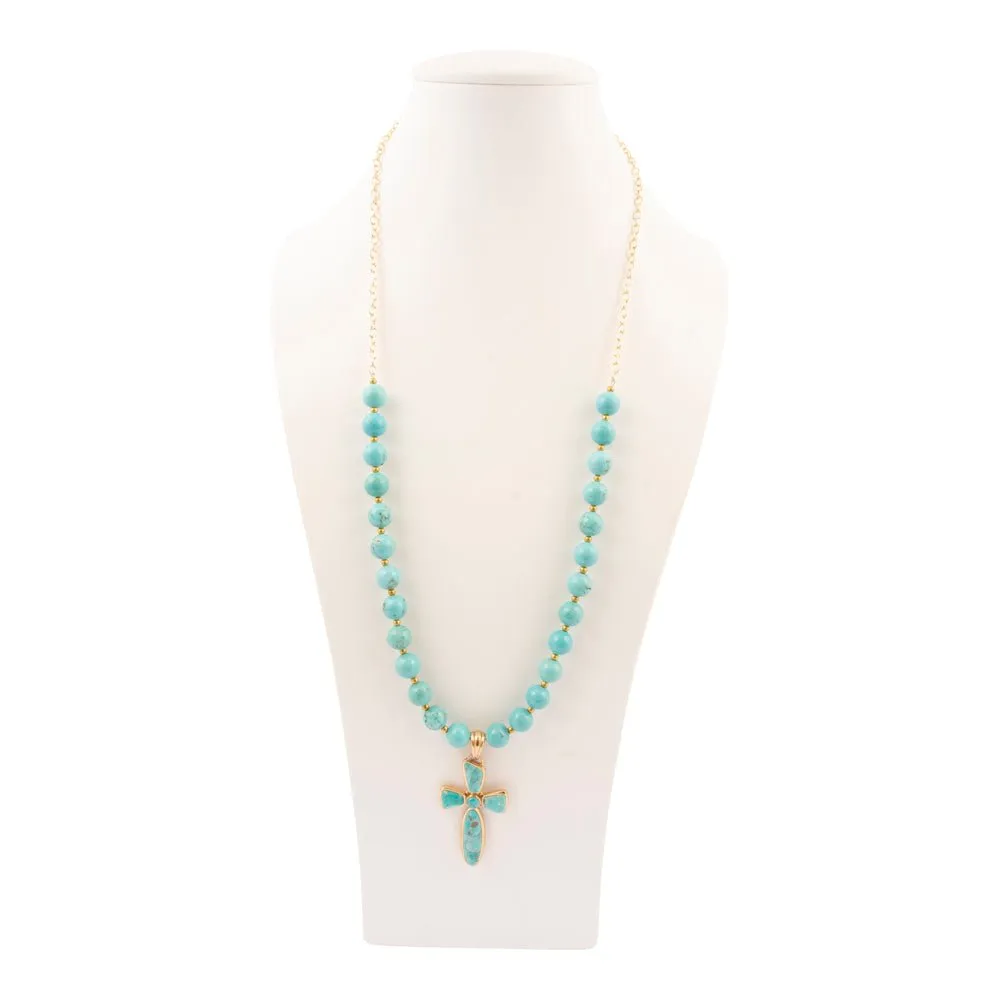 Las Cruces Blue Turquoise Cross Pendant Necklace sold by Barse product image thumbnail 3