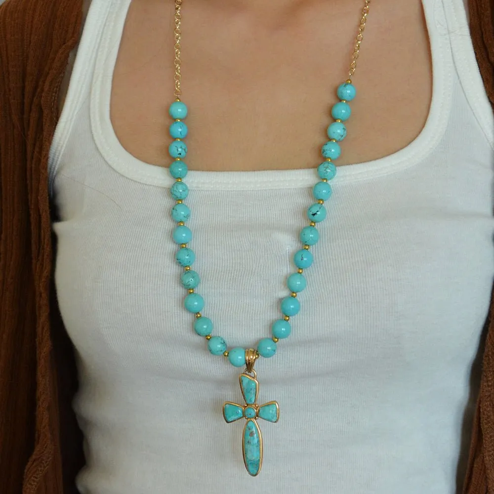 Las Cruces Blue Turquoise Cross Pendant Necklace sold by Barse product image thumbnail 2