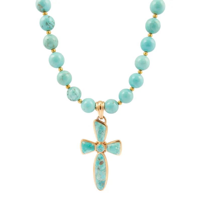 Las Cruces Blue Turquoise Cross Pendant Necklace sold by Barse