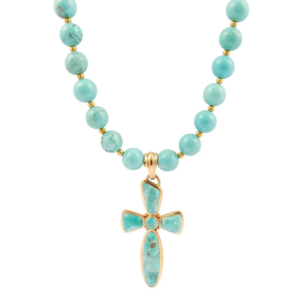 Las Cruces Blue Turquoise Cross Pendant Necklace sold by Barse