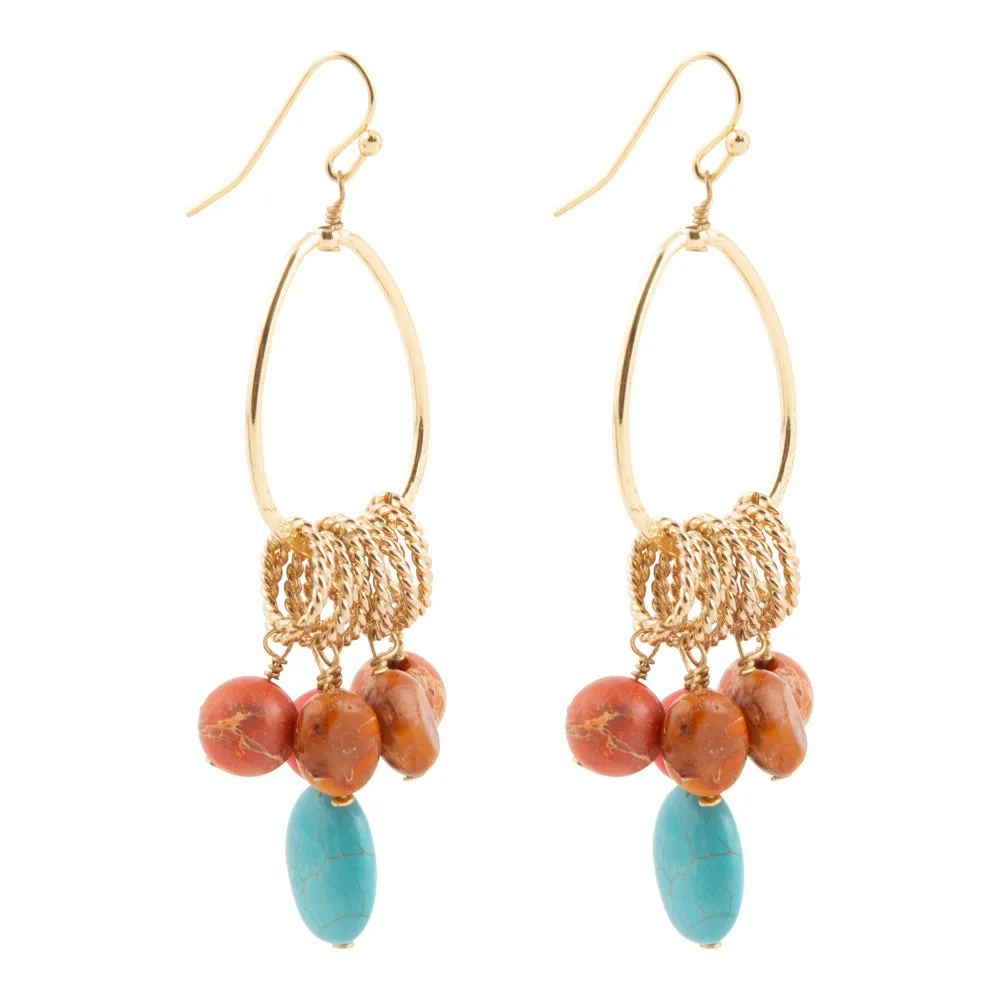 Canyon Blue Magnesite and Orange Jasper Golden Chandelier Earrings sold by Barse product image thumbnail 3