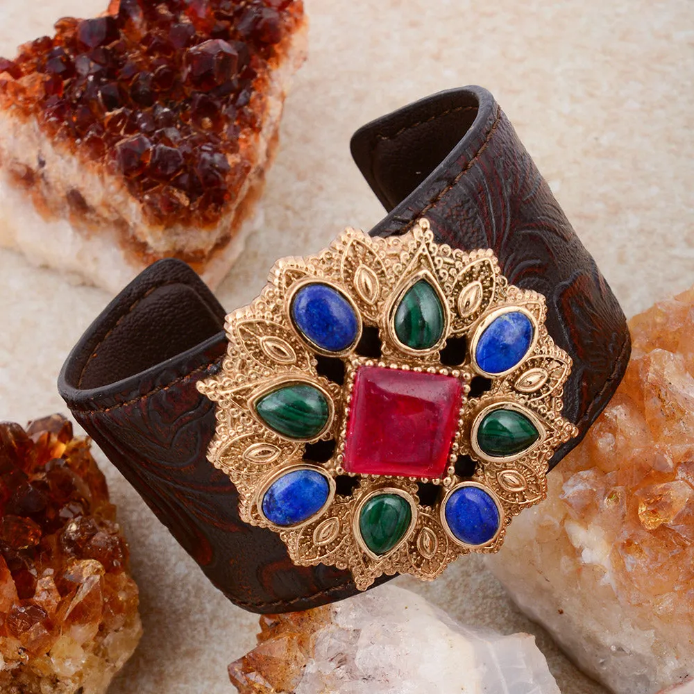 Luscious Jeweled Red Quartz Golden Cuff Leather Bracelet sold by Barse product image thumbnail 3