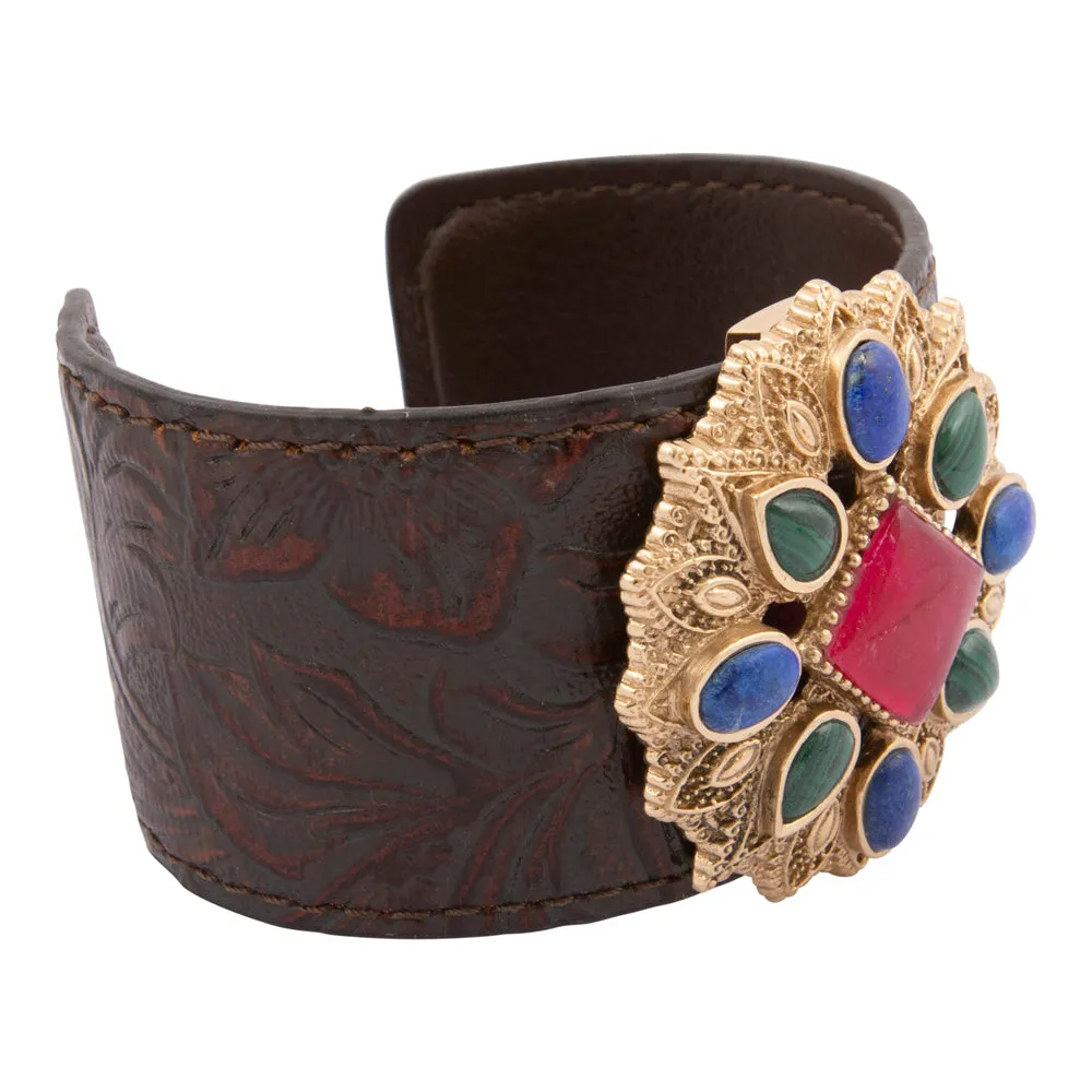 Luscious Jeweled Red Quartz Golden Cuff Leather Bracelet sold by Barse product image thumbnail 4