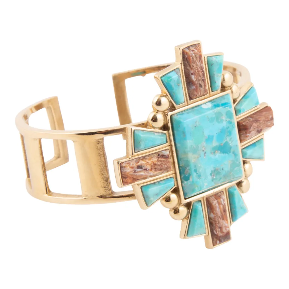 Santa Fe Blue Turquoise Golden Statement Cuff Bracelet sold by Barse product image thumbnail 4