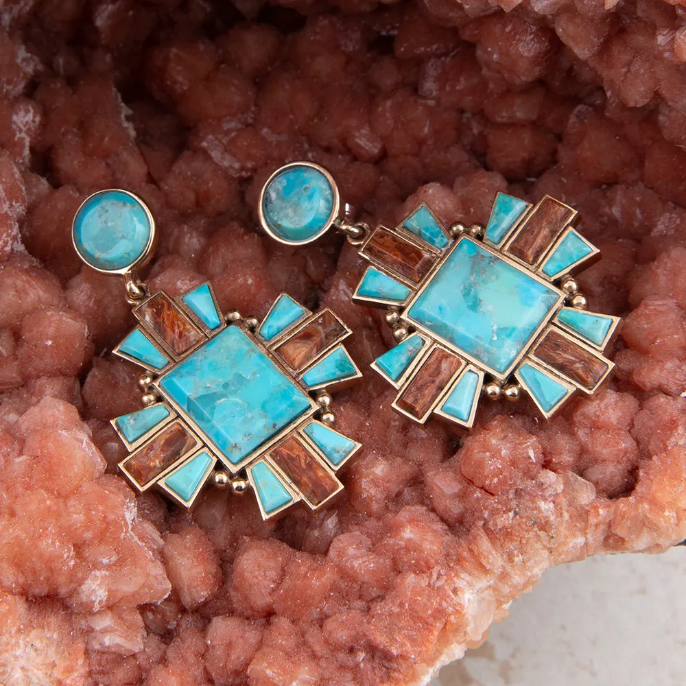 Santa Fe Blue Turquoise Post Golden Drop Earrings sold by Barse product image thumbnail 2