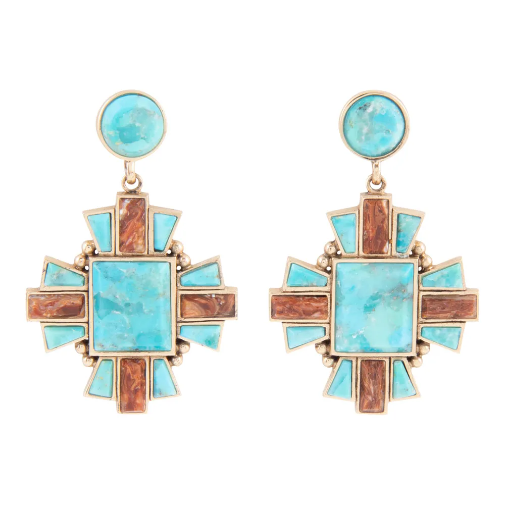 Santa Fe Blue Turquoise Post Golden Drop Earrings sold by Barse