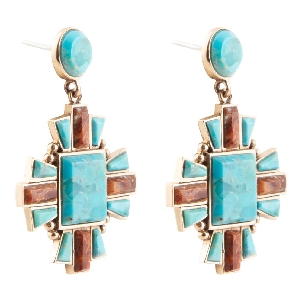 Santa Fe Blue Turquoise Post Golden Drop Earrings sold by Barse product image thumbnail 3