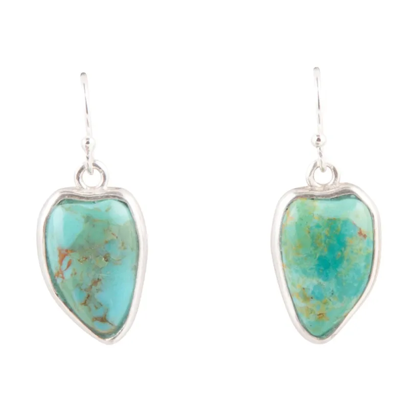Organic Blue Turquoise and Silver Drop Earrings sold by Barse