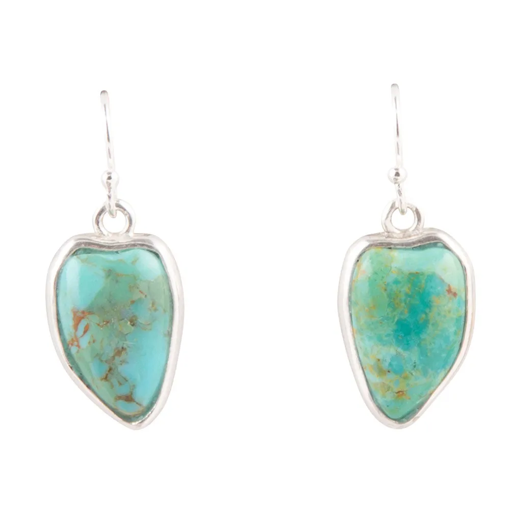 Organic Blue Turquoise and Silver Drop Earrings sold by Barse