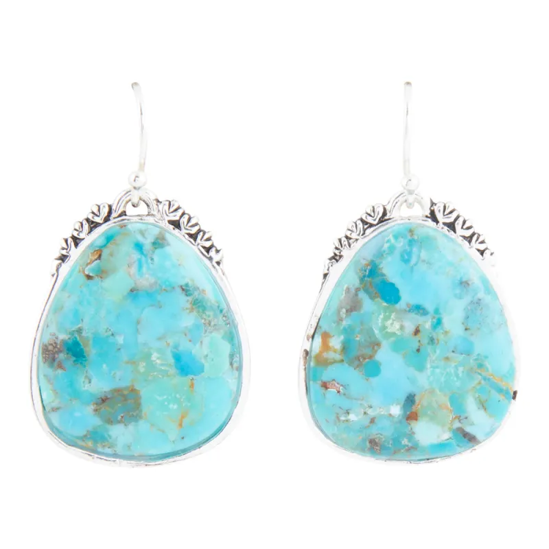 Agave Genuine Blue Turquoise and Silver Drop Earrings sold by Barse