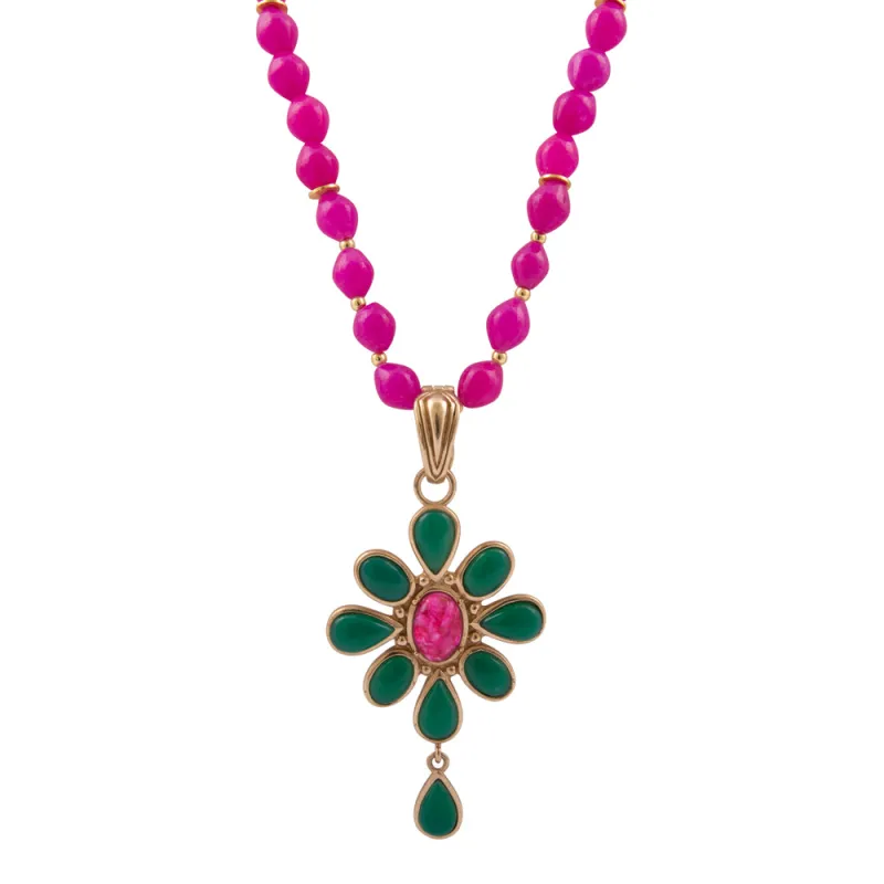 Flowering Green Agate Pink Pendant Necklace sold by Barse