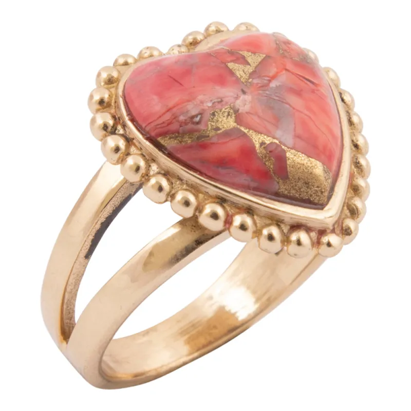 Hearts of Love Red Magnesite Golden Statement Ring made by Barse