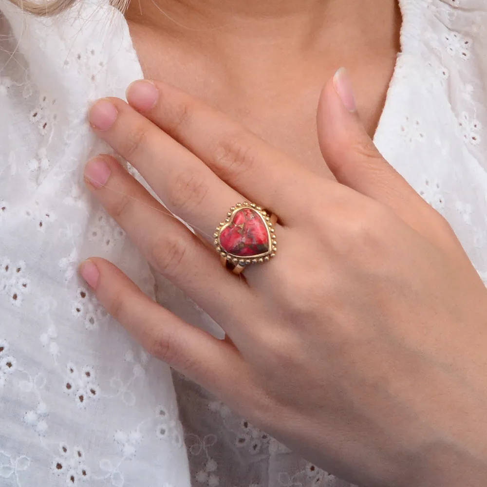 Hearts of Love Red Magnesite Golden Statement Ring sold by Barse product image thumbnail 2