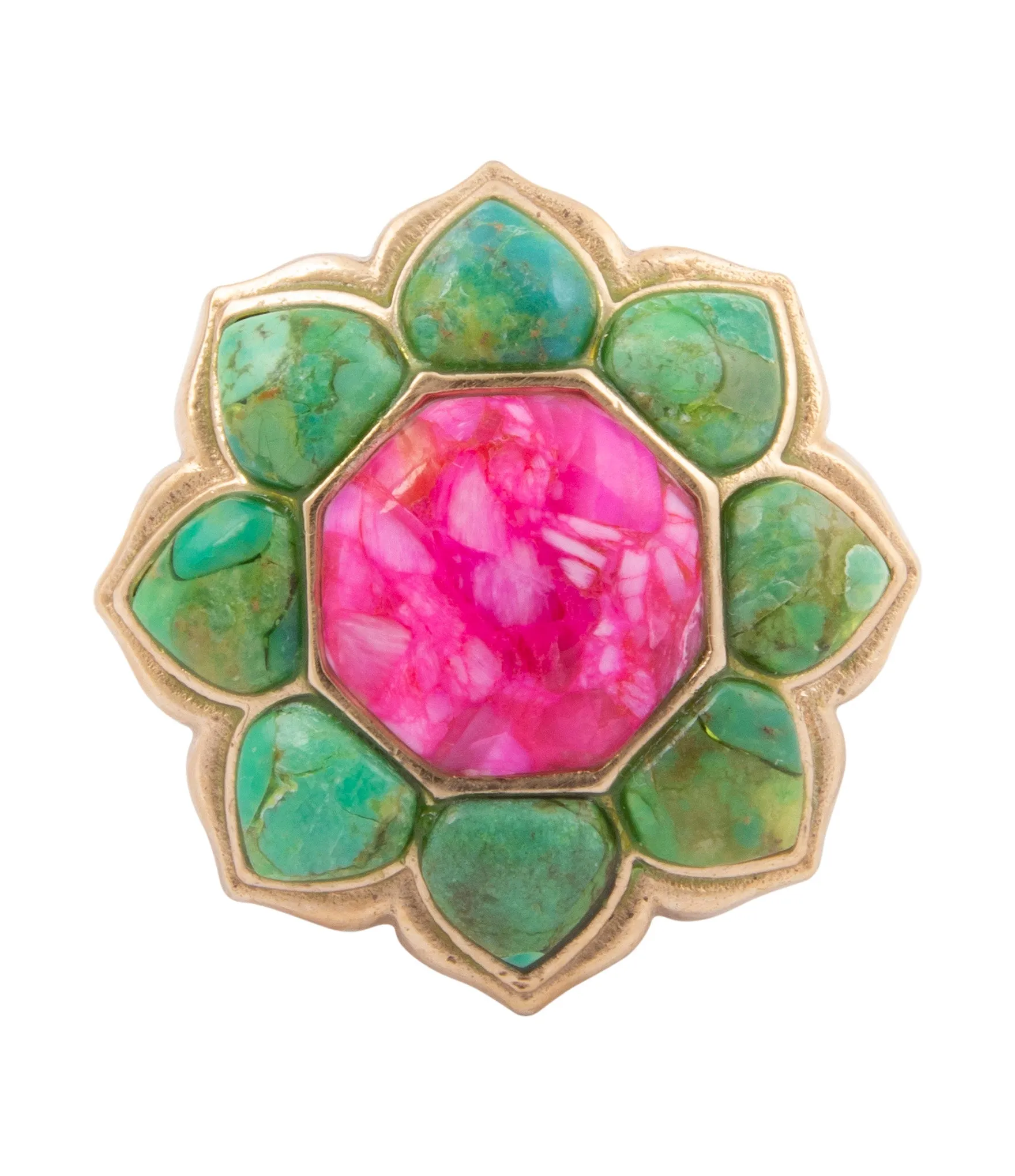 Fresh Fuchsia Pink Magnesite and Lime Green Turquoise Golden Statement Ring sold by Barse product image thumbnail 4