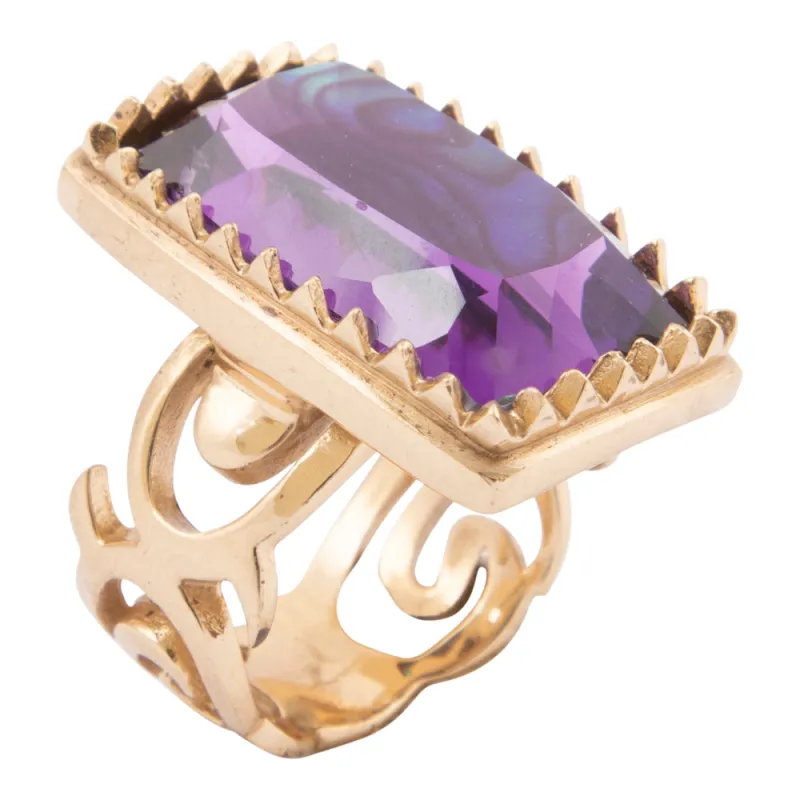 Faceted Purple Amethyst Golden Statement Ring sold by Barse