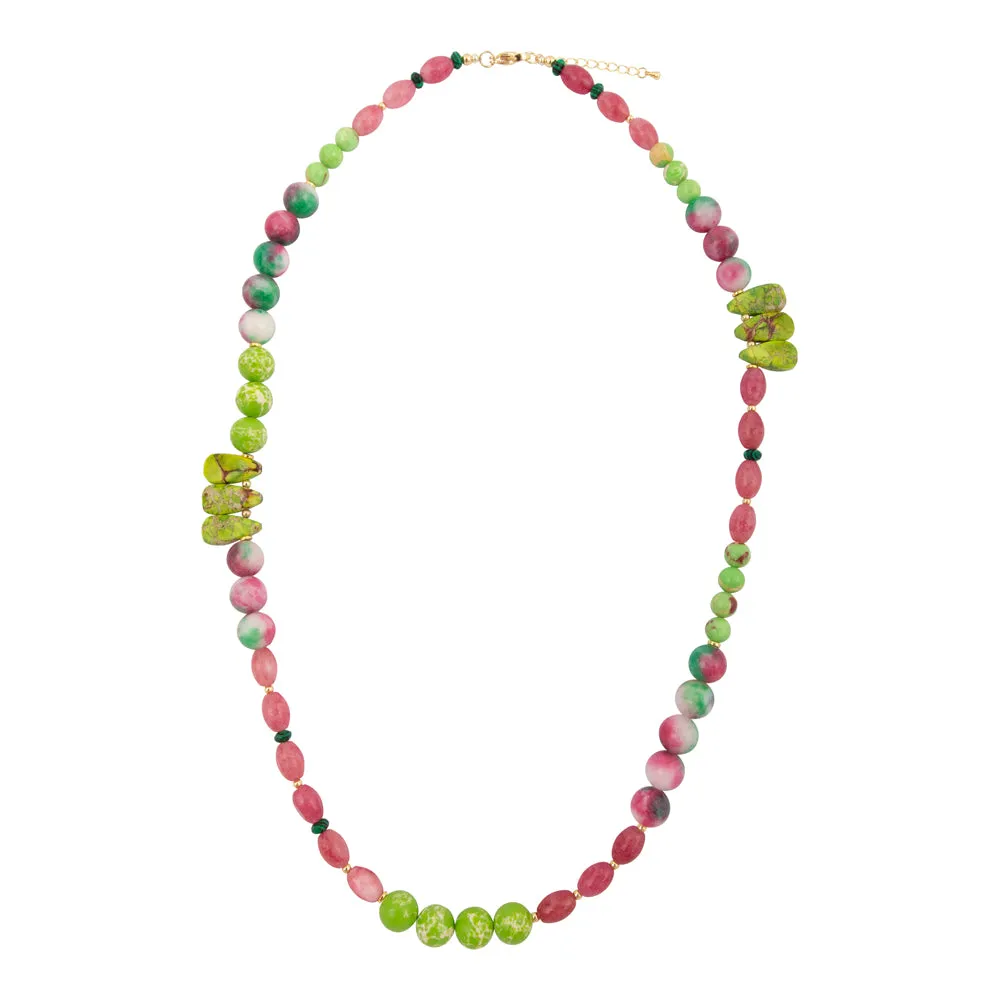 Watermelon Pink Quartz and Lime Green Jasper Long Golden Necklace sold by Barse product image thumbnail 4
