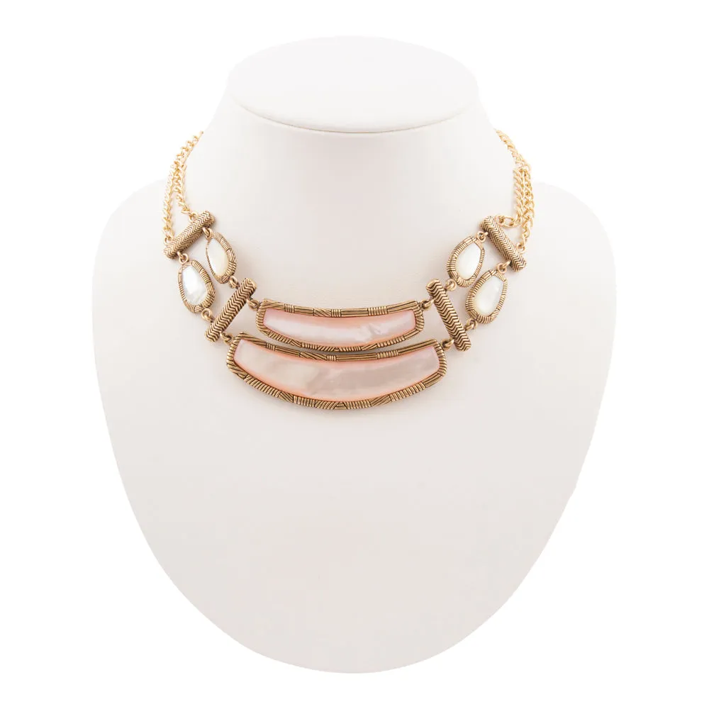 Pink Mother of Pearl Double Stack Golden Statement Necklace sold by Barse product image thumbnail 5