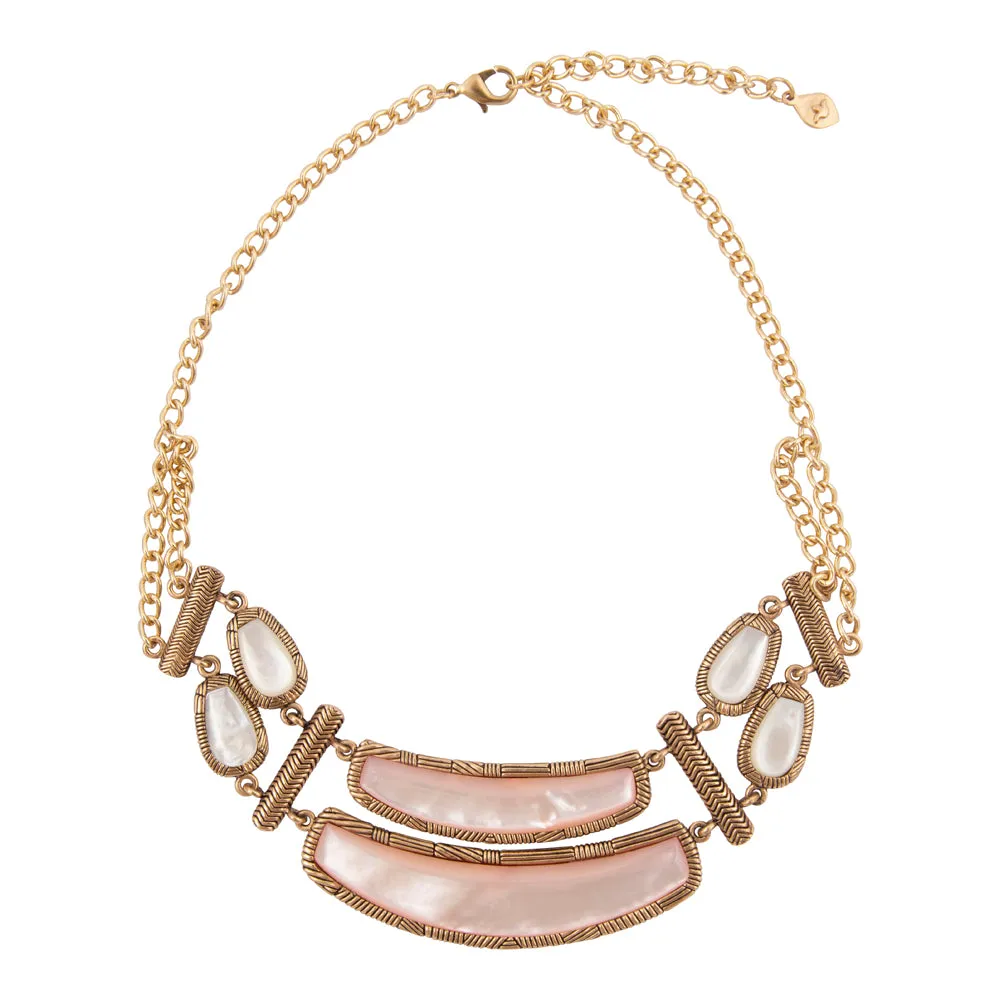 Pink Mother of Pearl Double Stack Golden Statement Necklace sold by Barse product image thumbnail 4