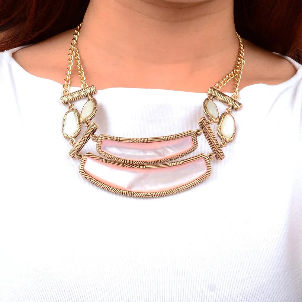 Pink Mother of Pearl Double Stack Golden Statement Necklace sold by Barse product image thumbnail 2