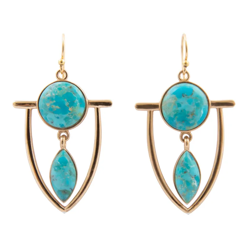 Double Drop Blue Turquoise Golden Statement Earrings sold by Barse