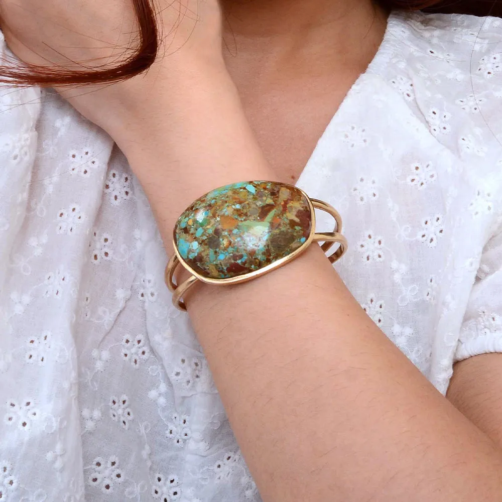 Sublime Genuine Green Turquoise Golden Cuff Bracelet sold by Barse product image thumbnail 2