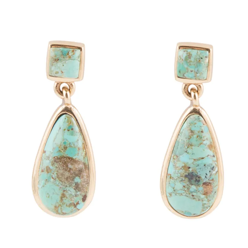 Sublime Genuine Green Turquoise Golden Drop Earrings sold by Barse