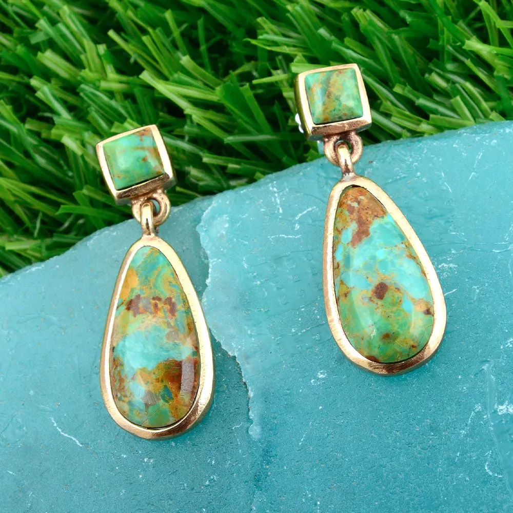 Sublime Genuine Green Turquoise Golden Drop Earrings sold by Barse product image thumbnail 3