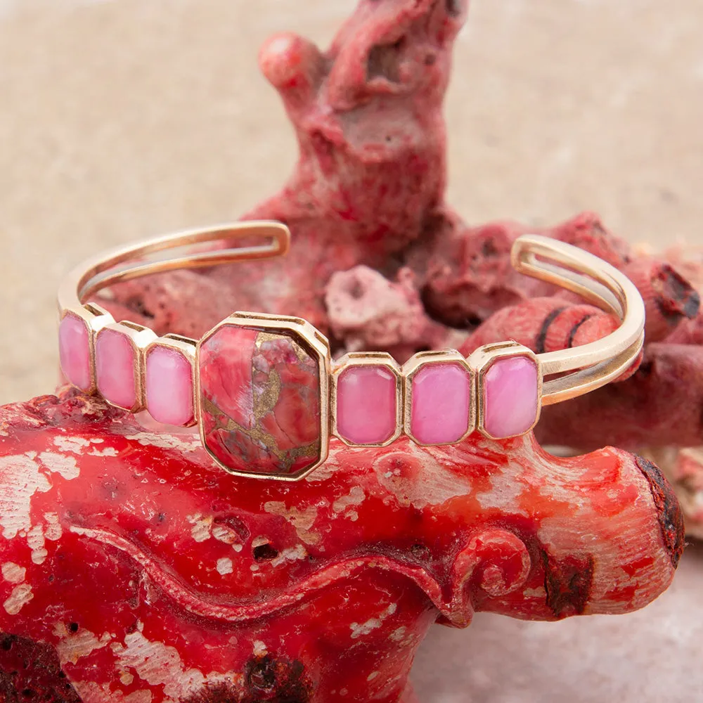 Dual Red Magnesite and Pink Quartz Golden Cuff Bracelet sold by Barse product image thumbnail 3