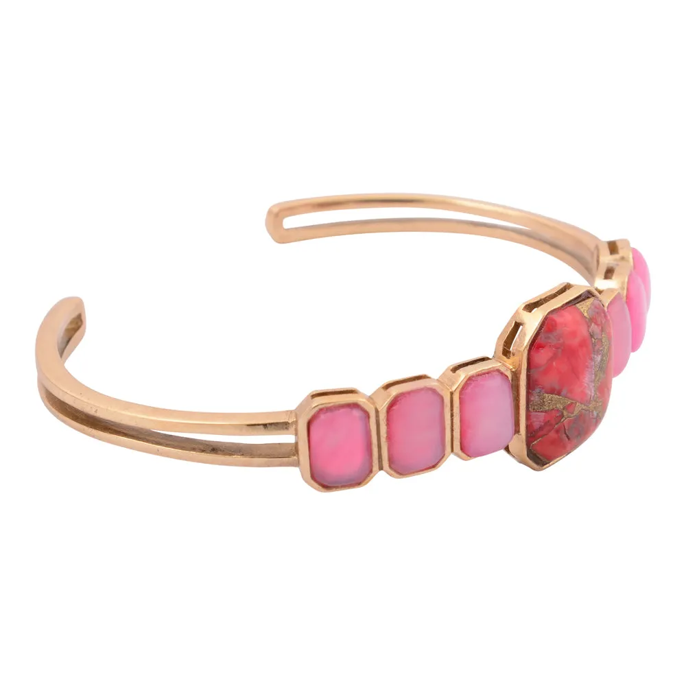 Dual Red Magnesite and Pink Quartz Golden Cuff Bracelet sold by Barse product image thumbnail 4