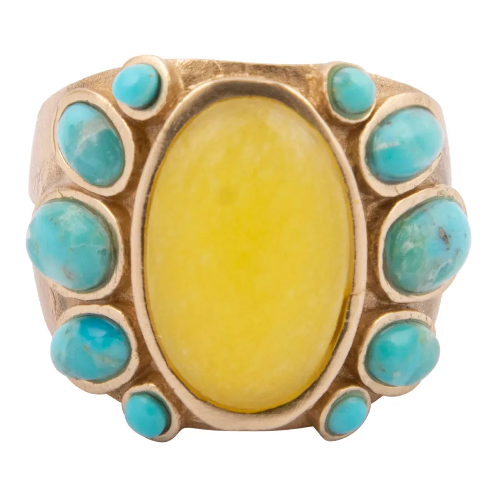 Sunny Yellow Quartz and Blue Turquoise Golden Statement Ring sold by Barse product image thumbnail 4