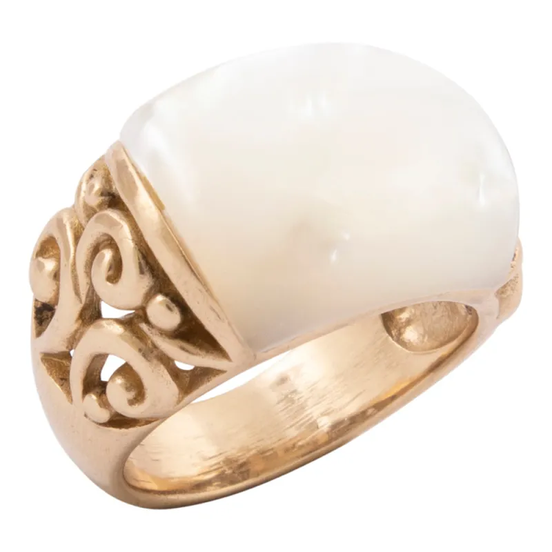 Regal Mother of Pearl Golden Statement Ring sold by Barse
