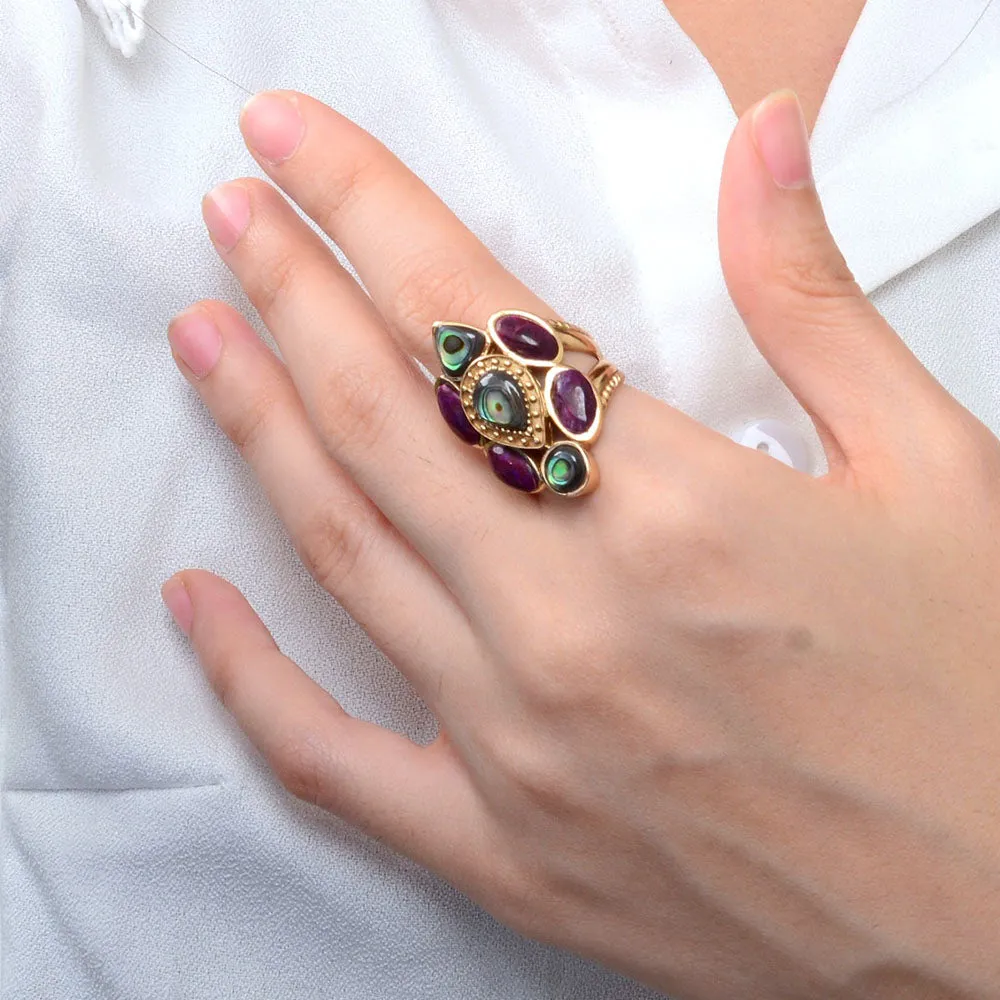 Purple Turquoise and Abalone Golden Statement Ring sold by Barse product image thumbnail 2