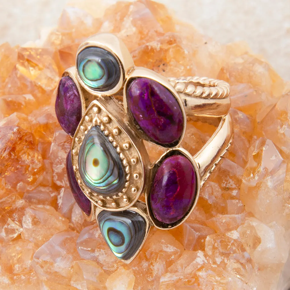 Purple Turquoise and Abalone Golden Statement Ring sold by Barse product image thumbnail 3