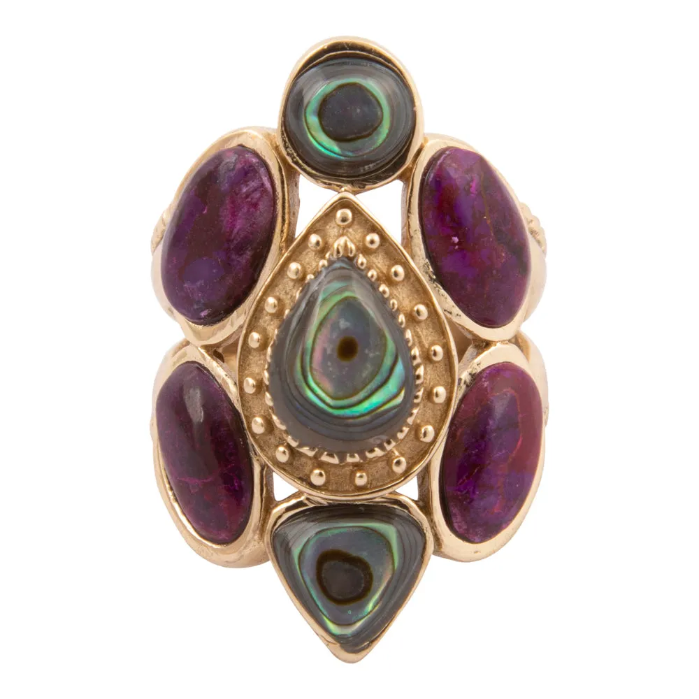 Purple Turquoise and Abalone Golden Statement Ring sold by Barse product image thumbnail 4
