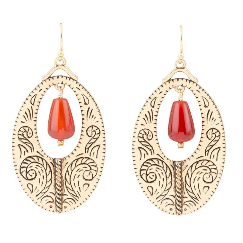 Rustic Orange Carnelian Golden Drop Earrings sold by Barse
