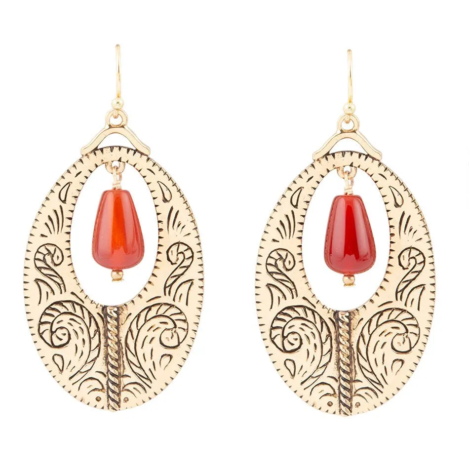 Rustic Orange Carnelian Golden Drop Earrings sold by Barse