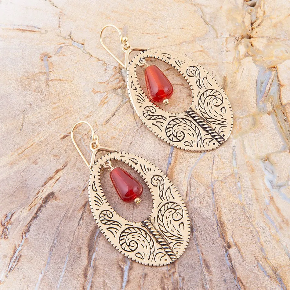 Rustic Orange Carnelian Golden Drop Earrings sold by Barse product image thumbnail 3