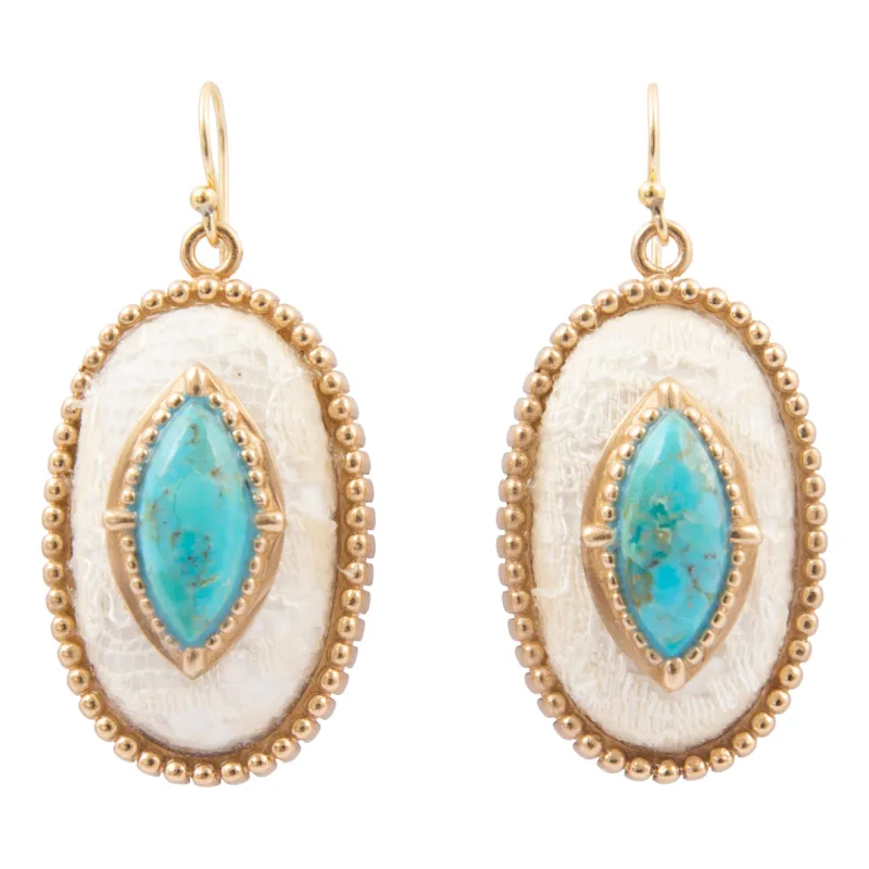 Blue Turquoise and Lace Golden Statement Earrings sold by Barse