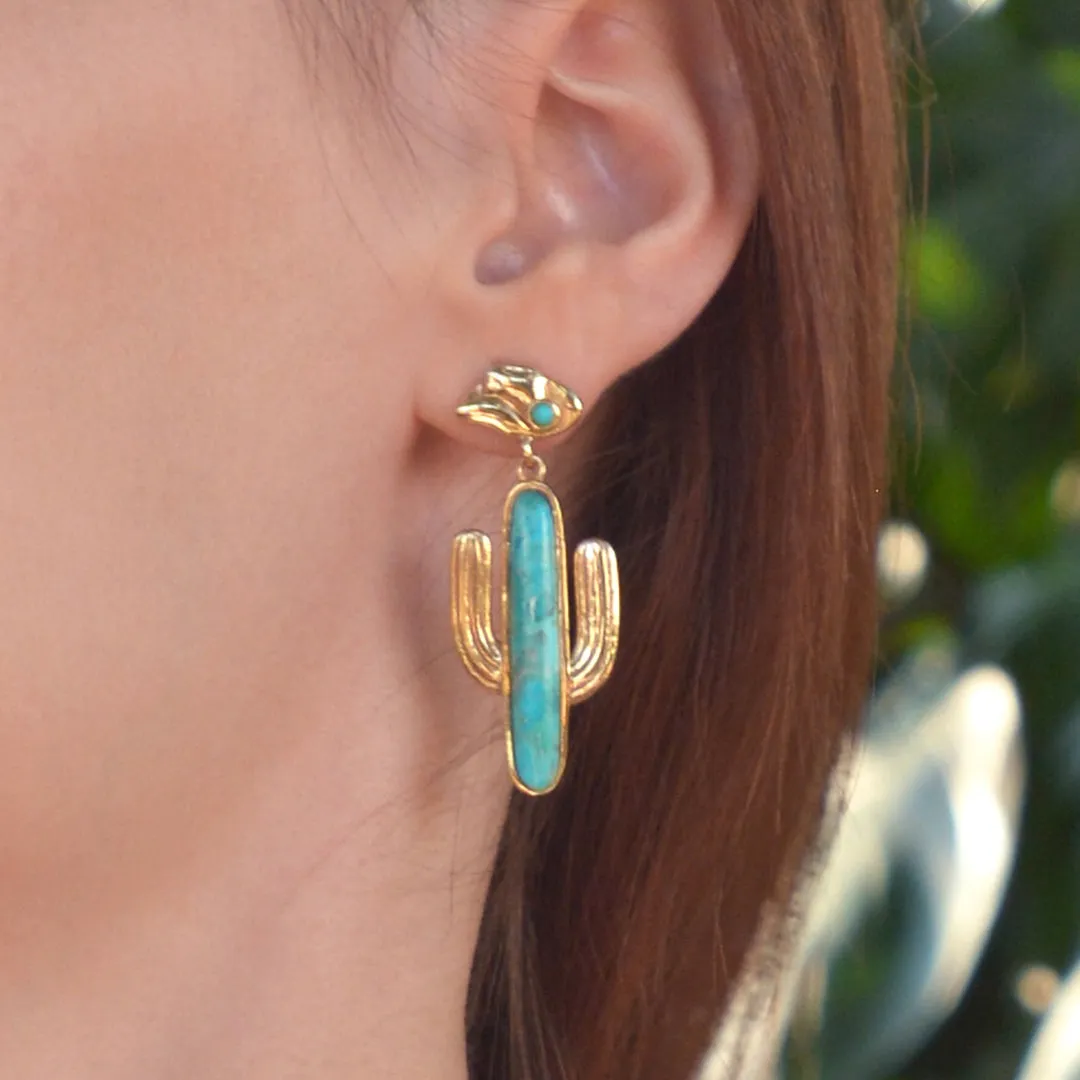 Saguaro Cactus Blue Turquoise Golden Post Drop Earrings sold by Barse product image thumbnail 2