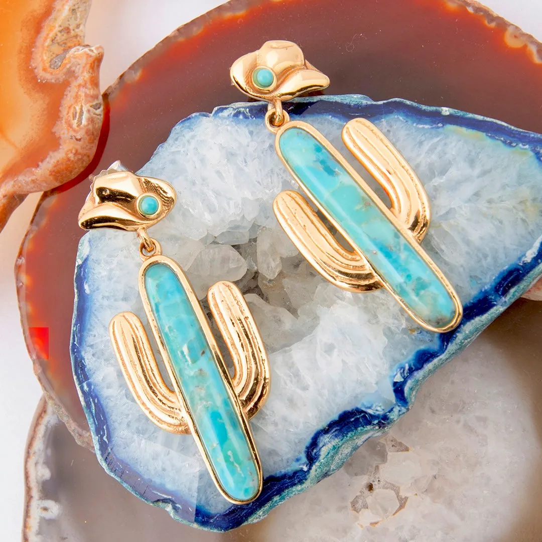 Saguaro Cactus Blue Turquoise Golden Post Drop Earrings sold by Barse product image thumbnail 3