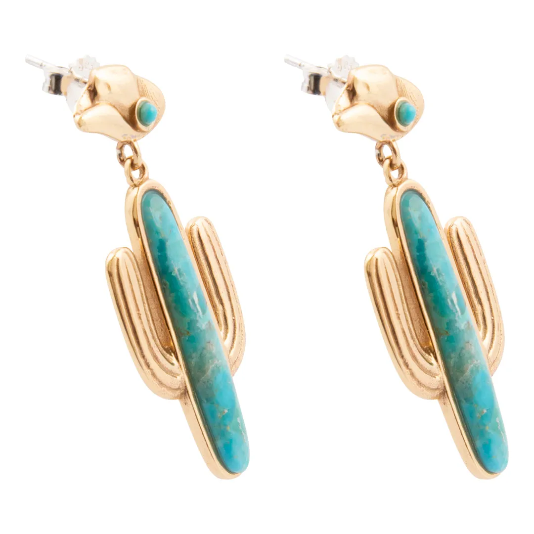Saguaro Cactus Blue Turquoise Golden Post Drop Earrings sold by Barse product image thumbnail 4