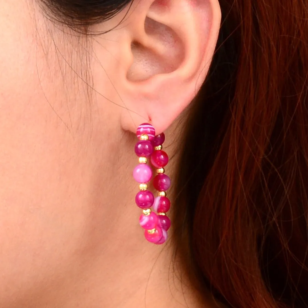 In the Pink Agate Golden Hoop Earrings sold by Barse product image thumbnail 2