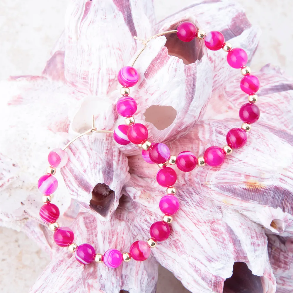 In the Pink Agate Golden Hoop Earrings sold by Barse product image thumbnail 3