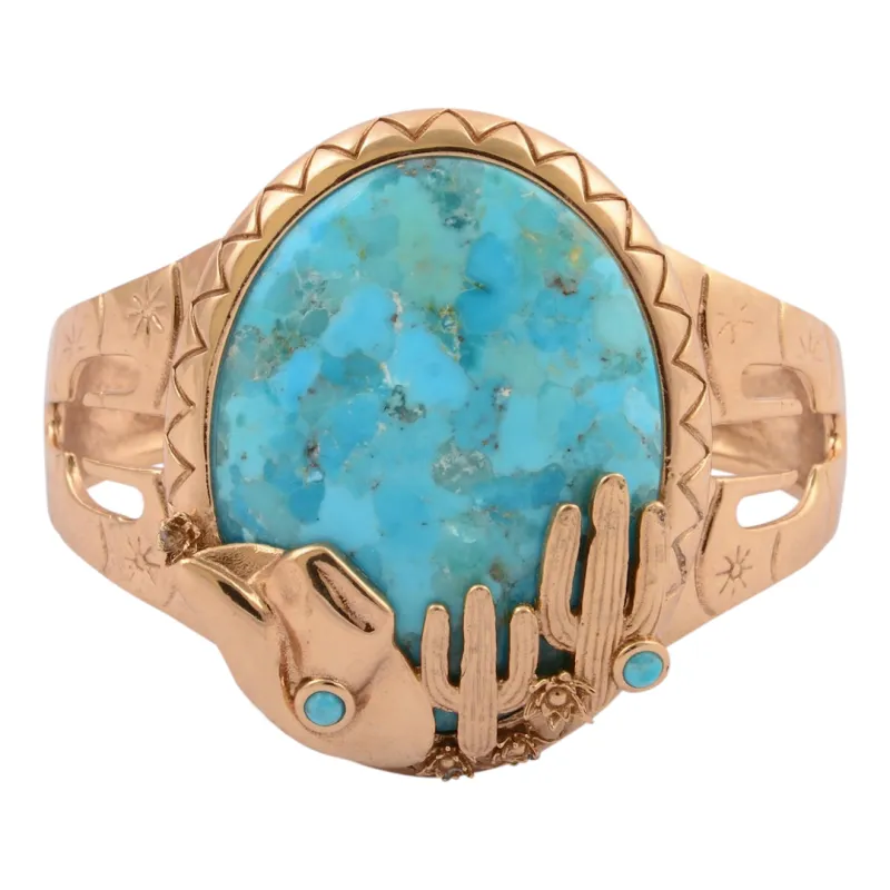 Saguaro Blue Turquoise Golden Cuff Bracelet sold by Barse