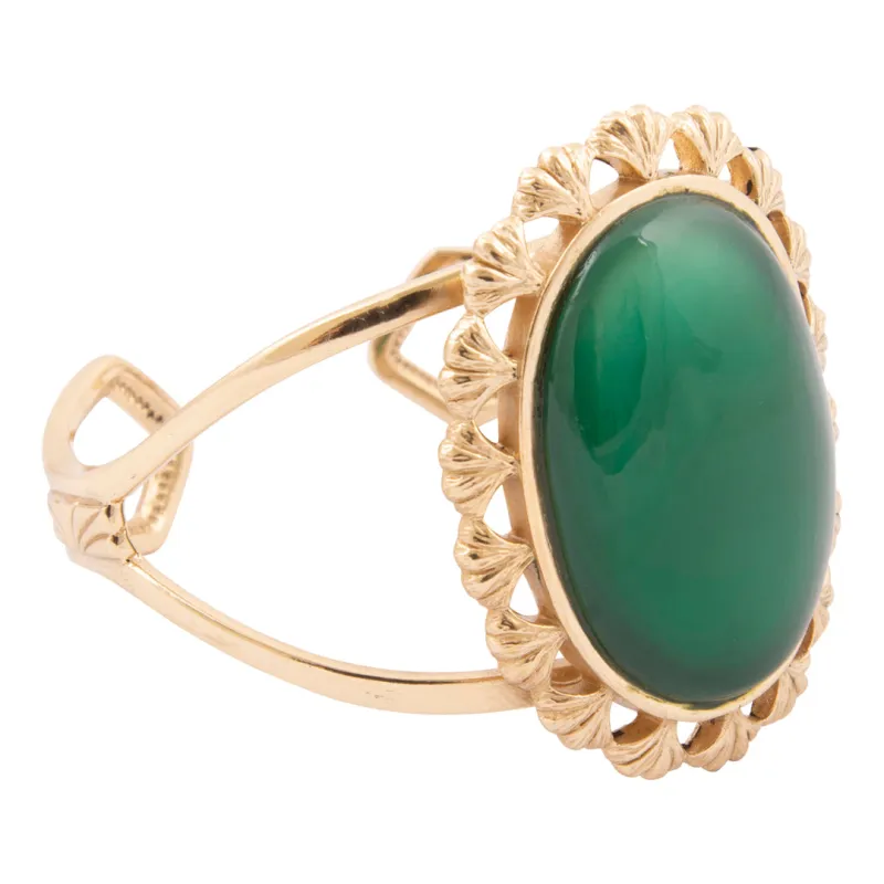 Prosperity Green Onyx Golden Statement Cuff Bracelet sold by Barse