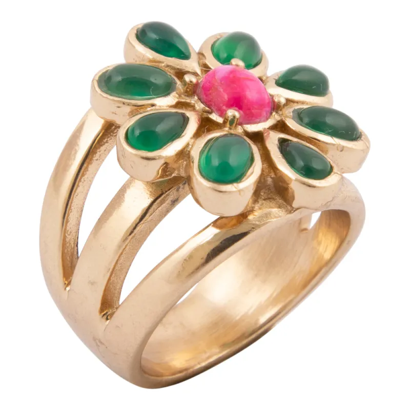 Flowering Green Agate Golden Statement Ring sold by Barse