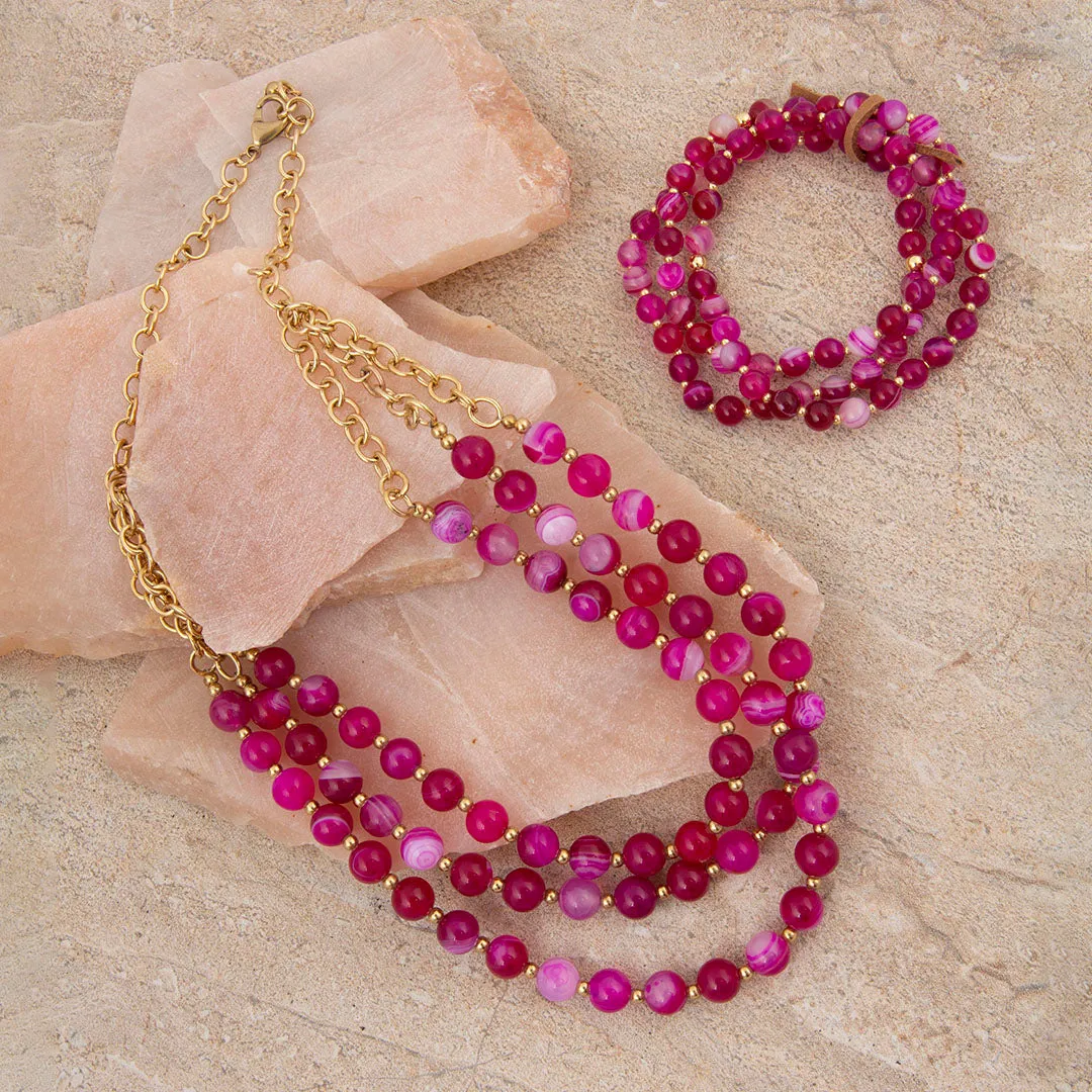 In the Pink Agate Golden Statement Necklace sold by Barse product image thumbnail 3